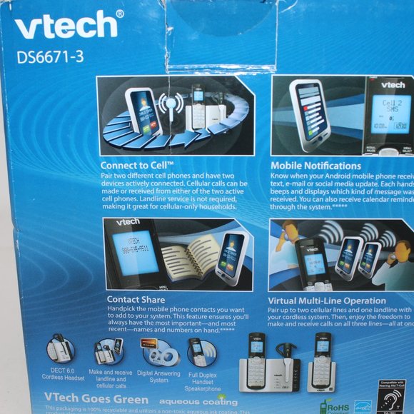 VTech DS6771-3 Two Handset Connect To Cell Answering System w/ Cordless Headset - Picture 4 of 7